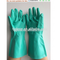 Cheap green nitrile industry gloves flocklined and unlined