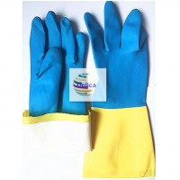 Latex Rubber Bicolor Household Latex Gloves Two Color Blue And Yellow Latex Gloves Kitchen Household Industrial